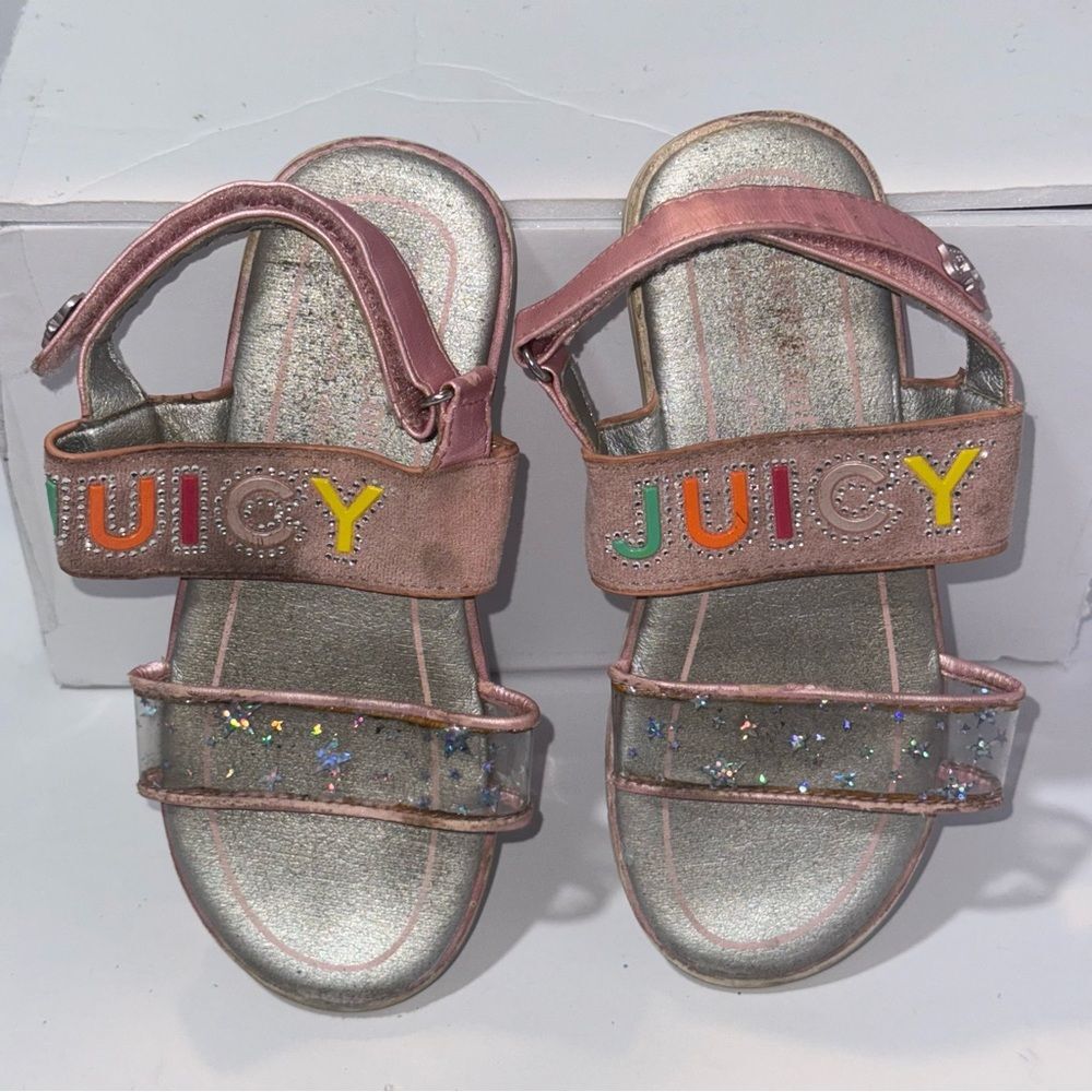 Juicy Couture size 10 Kids Glittery Silver and Pink Sandals